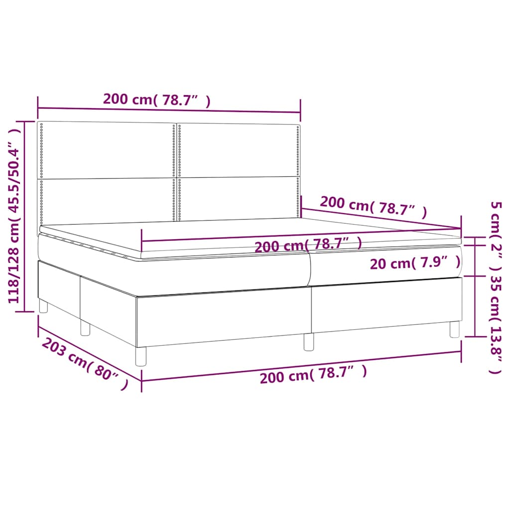 Krevet box spring s madracem LED smeđesivi 200x200 cm tkanina