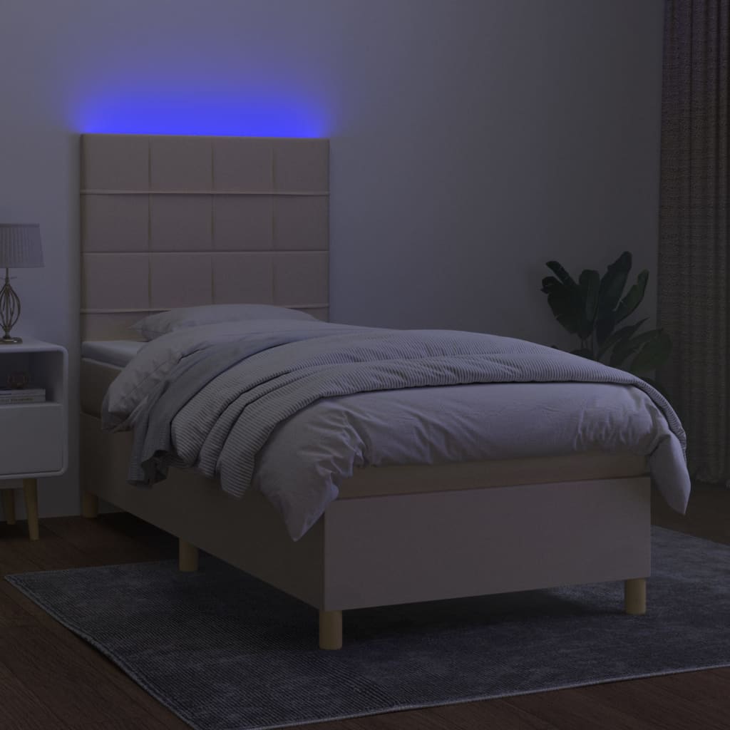 Krevet box spring s madracem LED krem 80 x 200 cm od tkanine