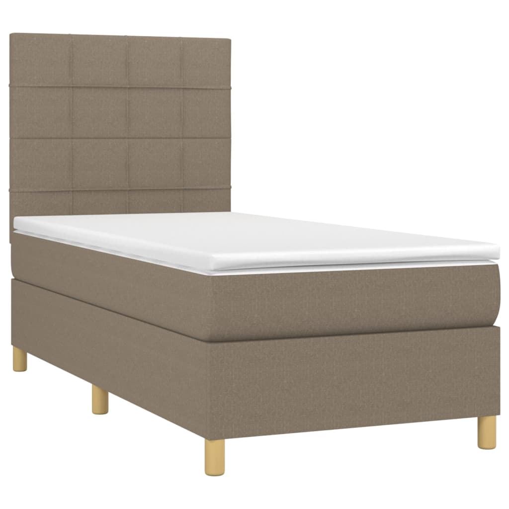 Krevet box spring s madracem LED smeđesivi 90x190 cm tkanina