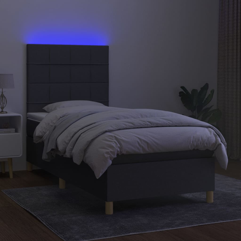 Krevet box spring s madracem LED tamnosivi 90x200 cm tkanina