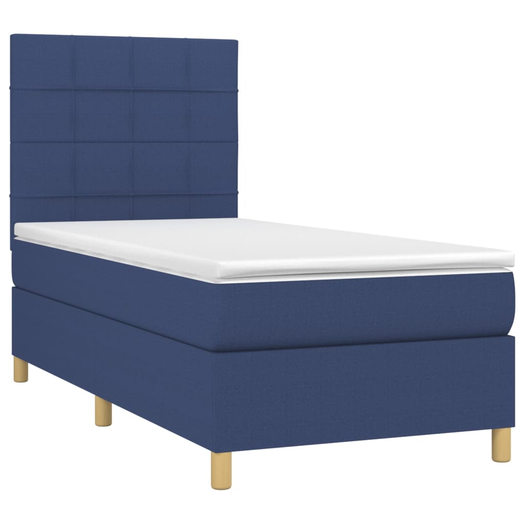 Krevet box spring s madracem LED plavi 90x200 cm od tkanine