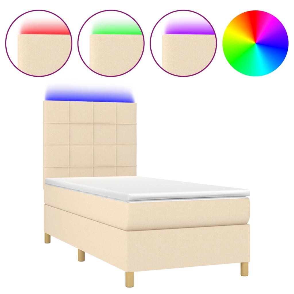 Krevet box spring s madracem LED krem 100x200 cm od tkanine