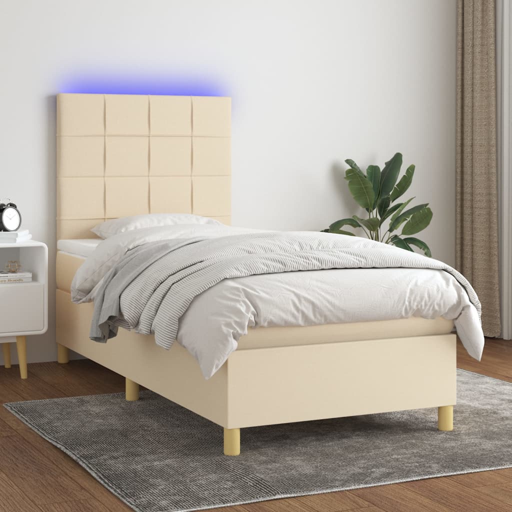 Krevet box spring s madracem LED krem 100x200 cm od tkanine