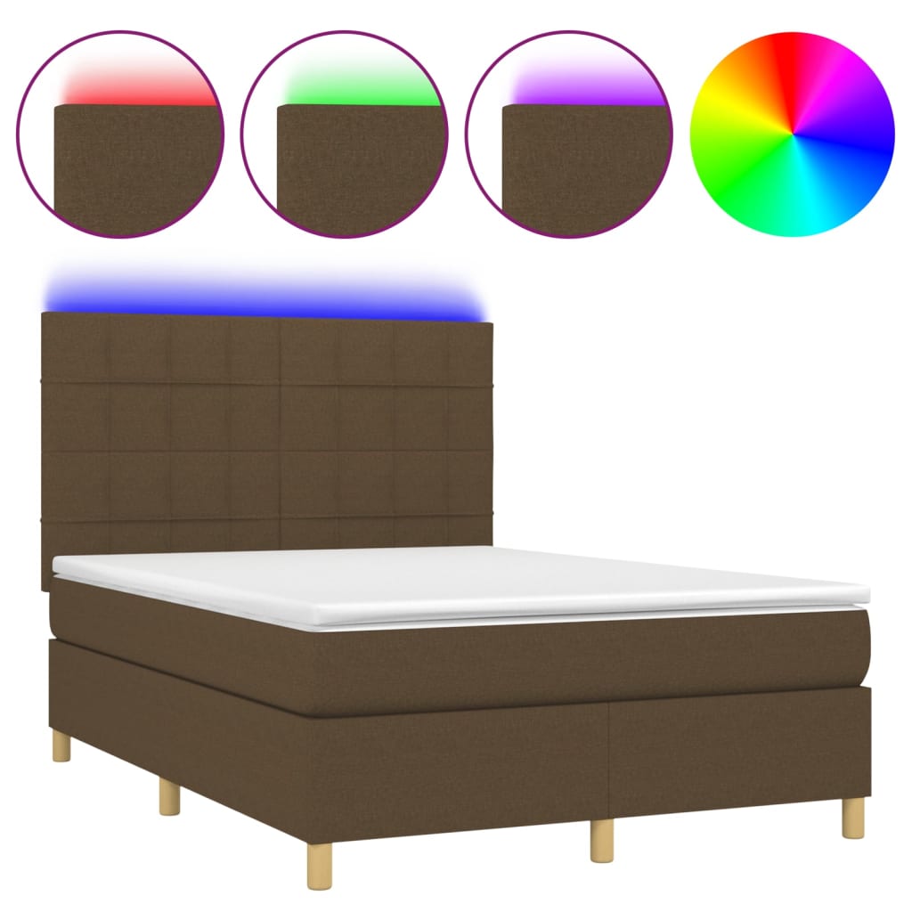 Krevet box spring s madracem LED tamnosmeđi 140x190 cm tkanina