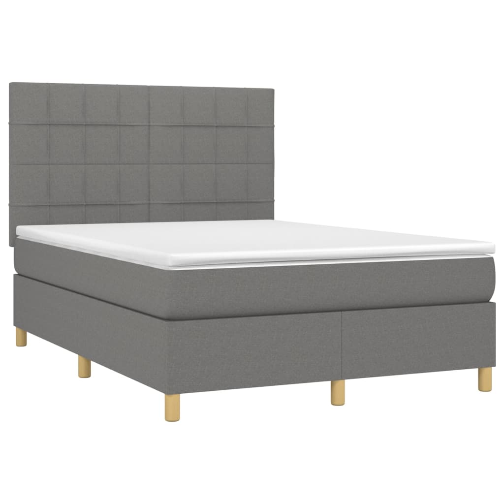 Krevet box spring s madracem LED tamnosivi 140x200 cm tkanina