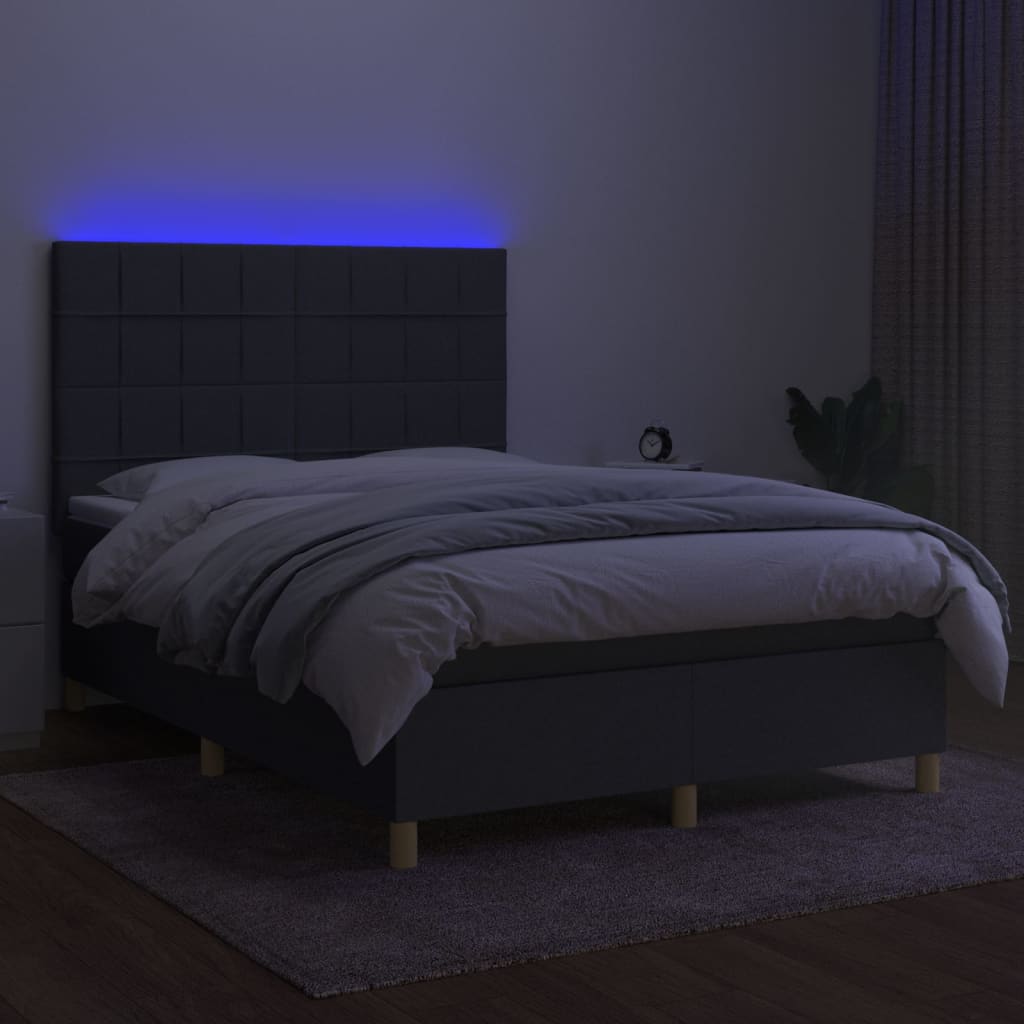 Krevet box spring s madracem LED tamnosivi 140x200 cm tkanina