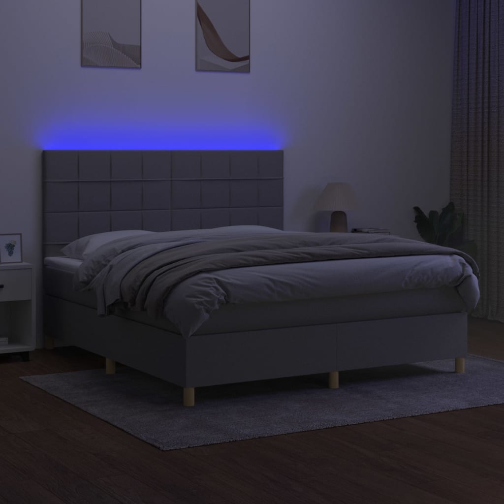Krevet box spring s madracem LED svjetlosivi 180x200 cm tkanina
