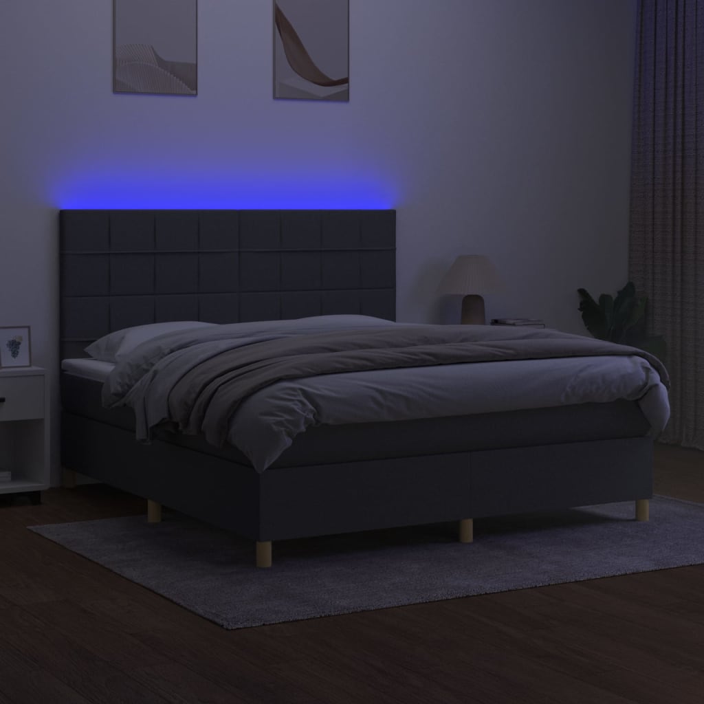 Krevet box spring s madracem LED tamnosivi 180x200 cm tkanina