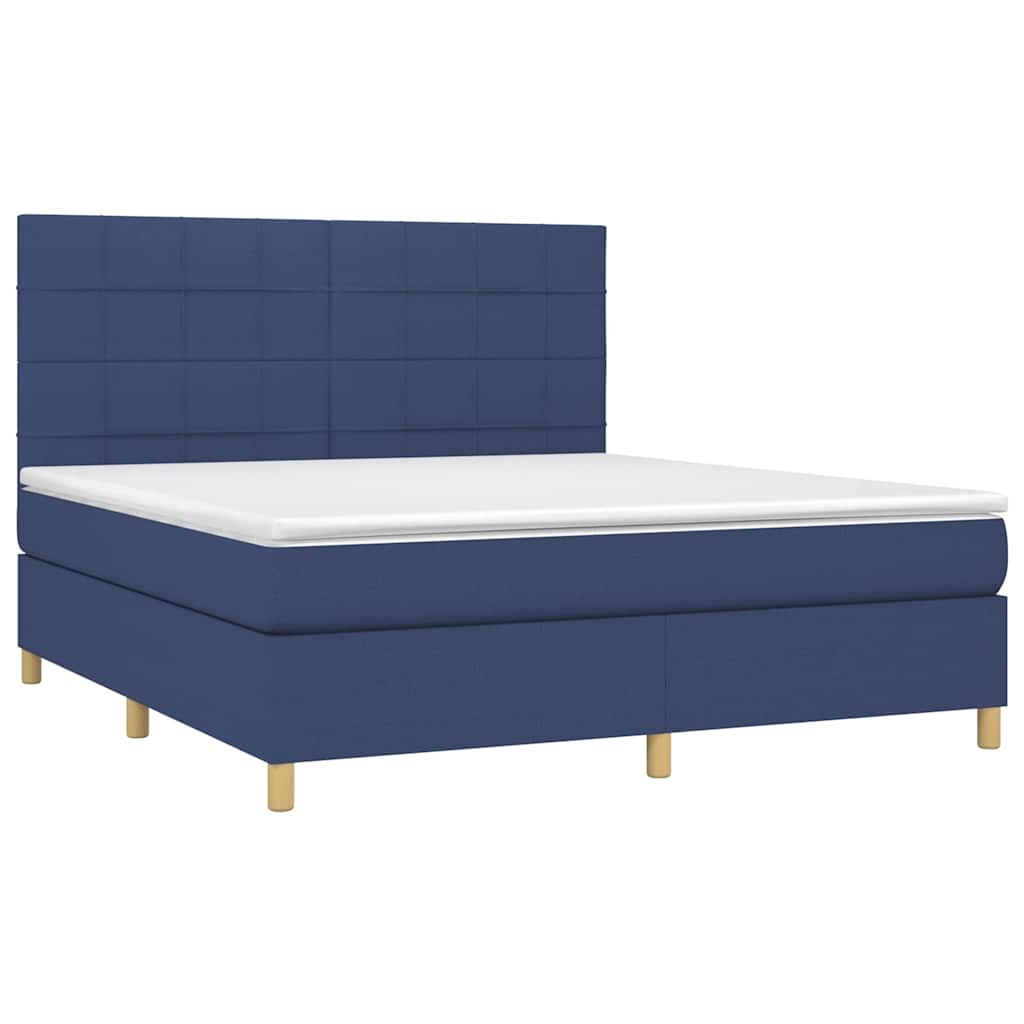 Krevet box spring s madracem LED plavi 180x200 cm od tkanine