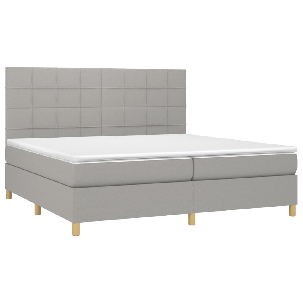 Krevet box spring s madracem LED svjetlosivi 200x200 cm tkanina