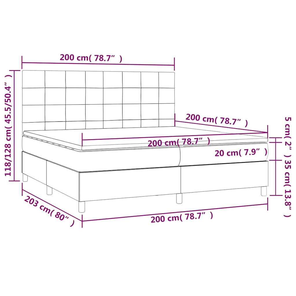 Krevet box spring s madracem LED smeđesivi 200x200 cm tkanina
