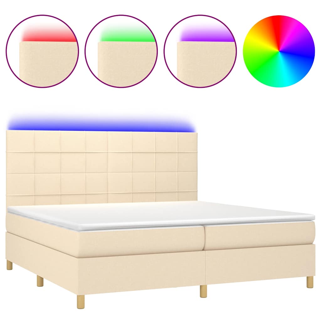 Krevet box spring s madracem LED krem 200x200 cm od tkanine