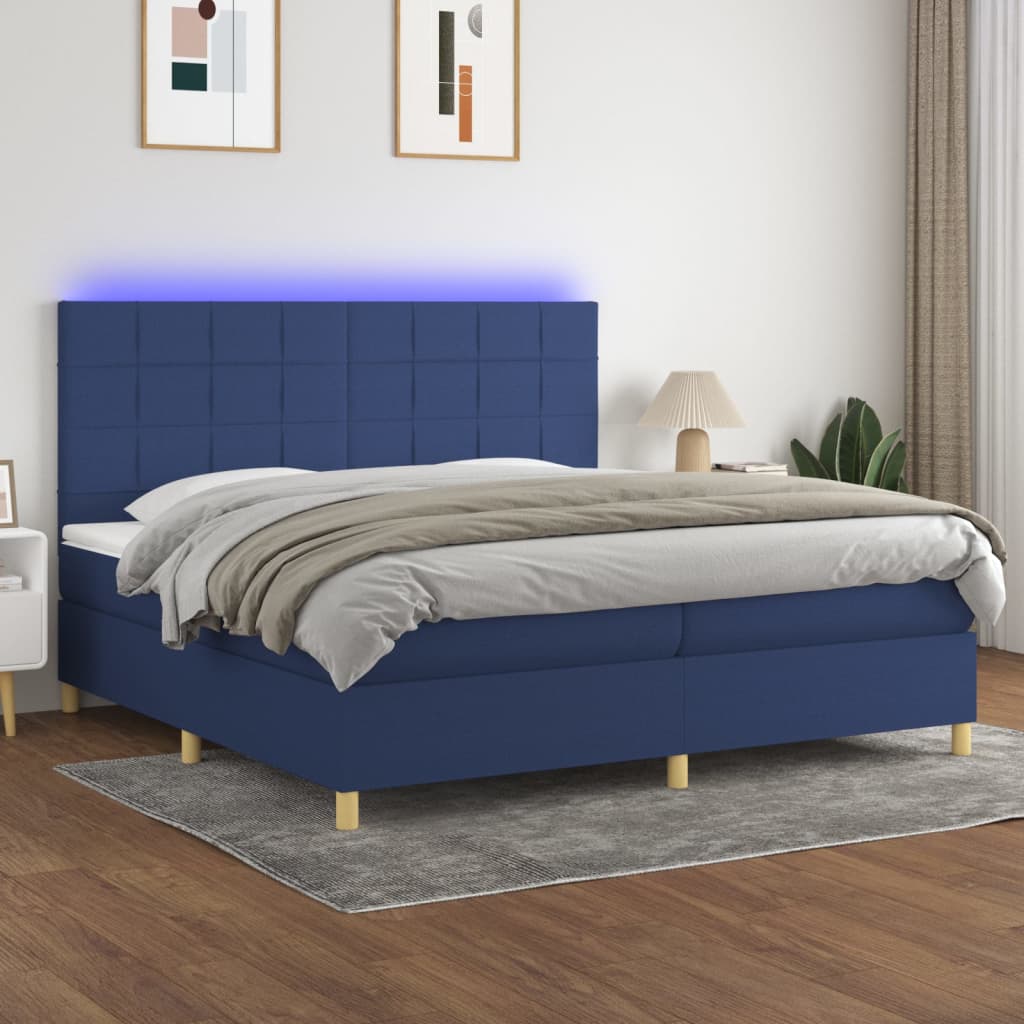 Krevet box spring s madracem LED plavi 200x200 cm od tkanine