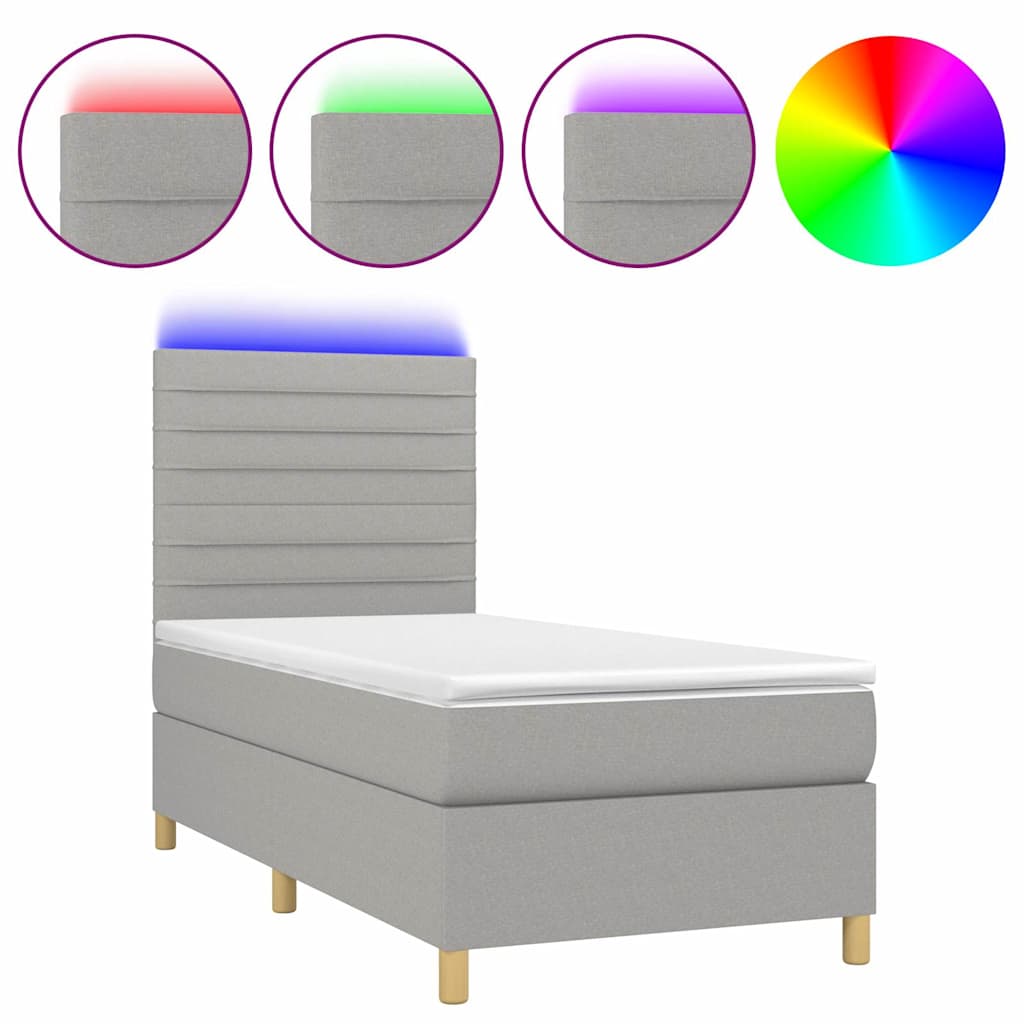 Krevet box spring s madracem LED svjetlosivi 80x200 cm tkanina