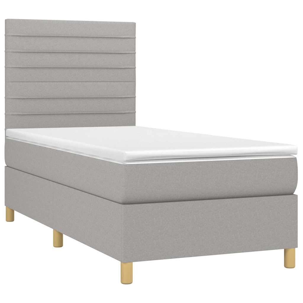 Krevet box spring s madracem LED svjetlosivi 80x200 cm tkanina