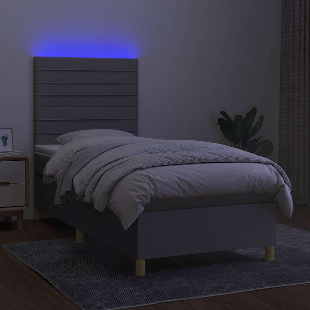 Krevet box spring s madracem LED svjetlosivi 80x200 cm tkanina