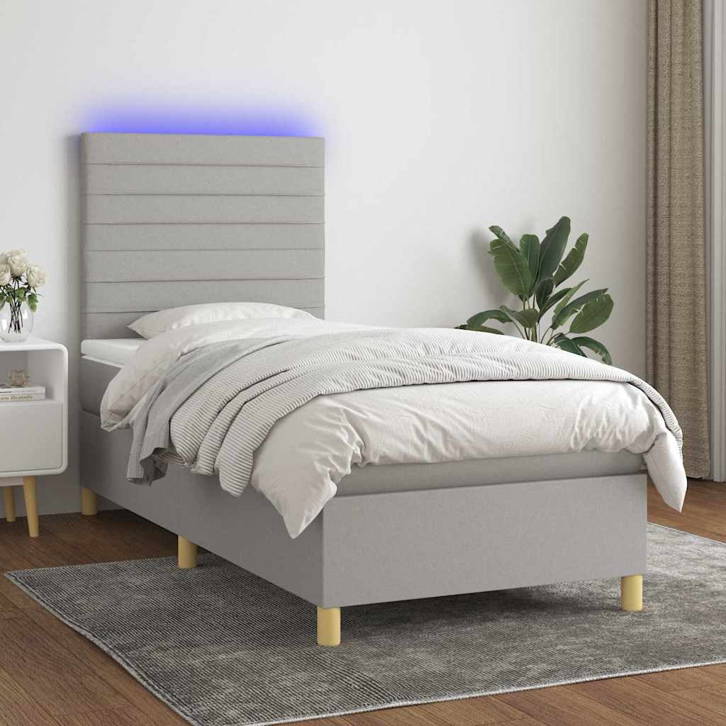 Krevet box spring s madracem LED svjetlosivi 80x200 cm tkanina