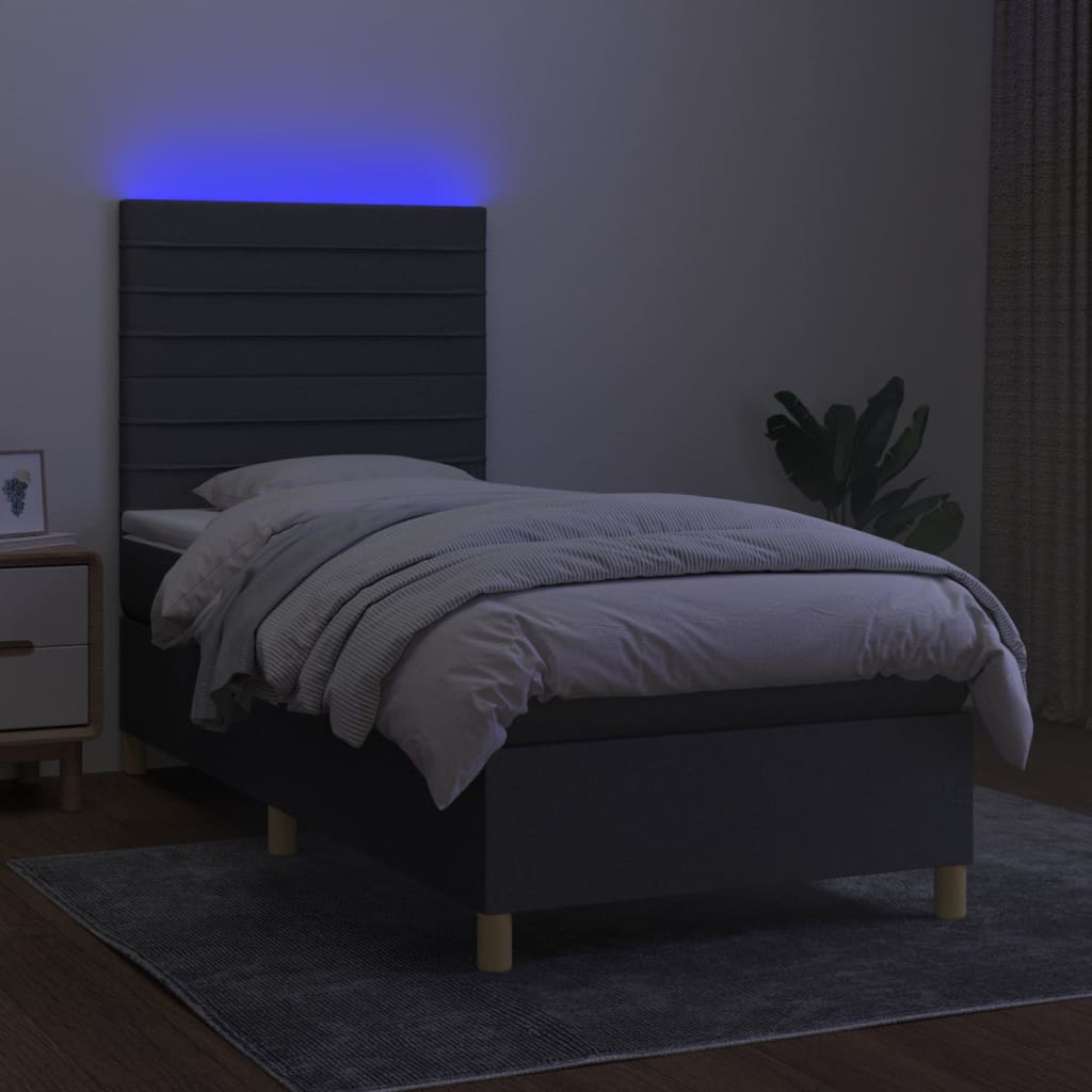Krevet box spring s madracem LED tamnosivi 80 x 200 cm tkanina