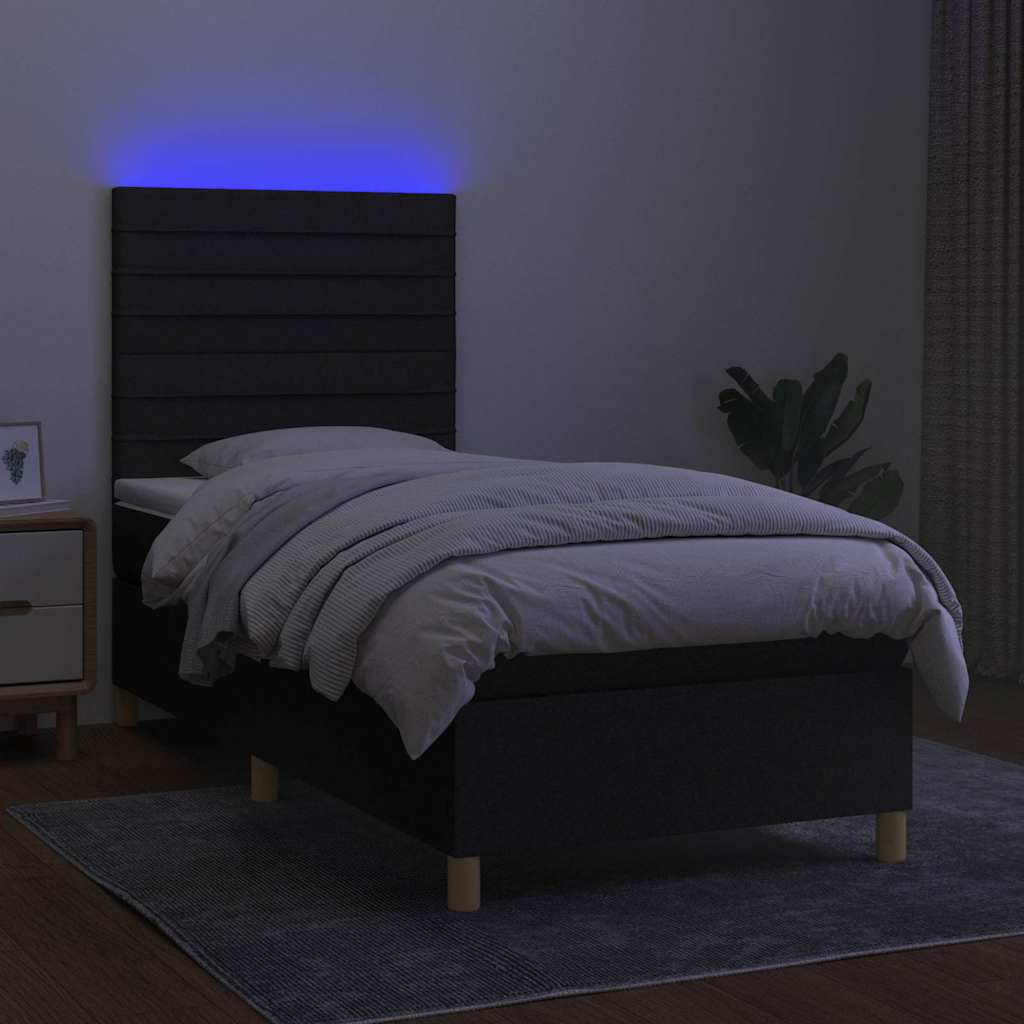 Krevet box spring s madracem LED crni 90x190 cm od tkanine