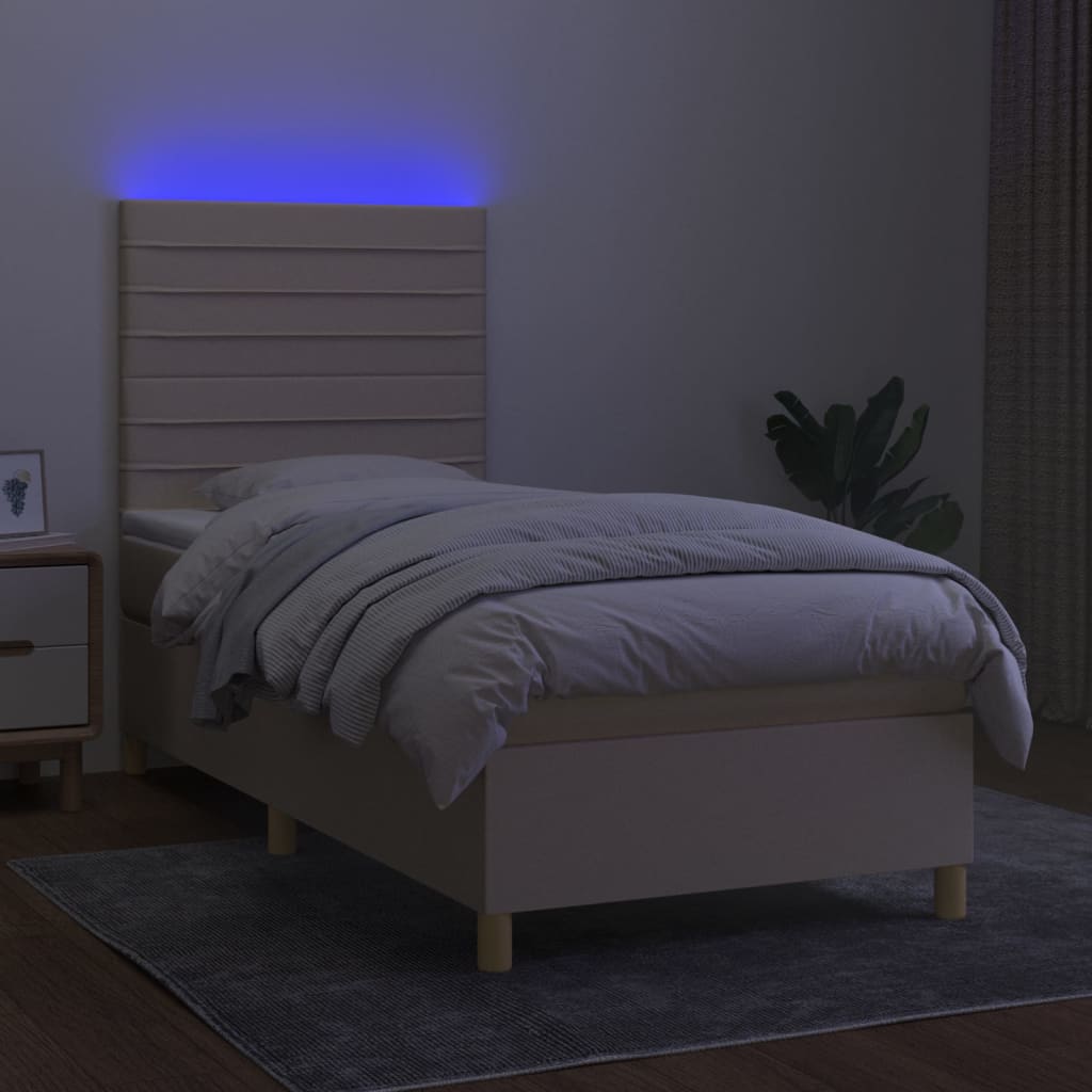Krevet box spring s madracem LED krem 90x190 cm od tkanine