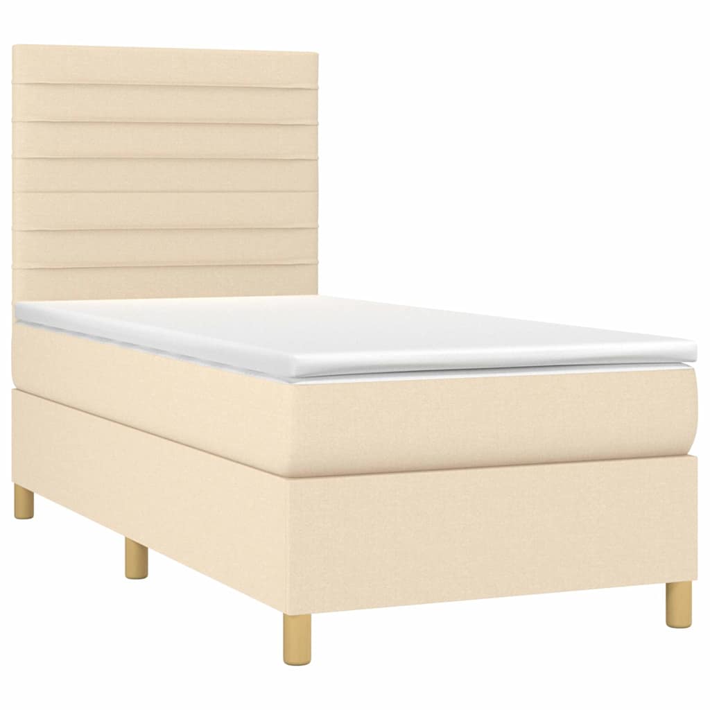 Krevet box spring s madracem LED krem 90x200 cm od tkanine