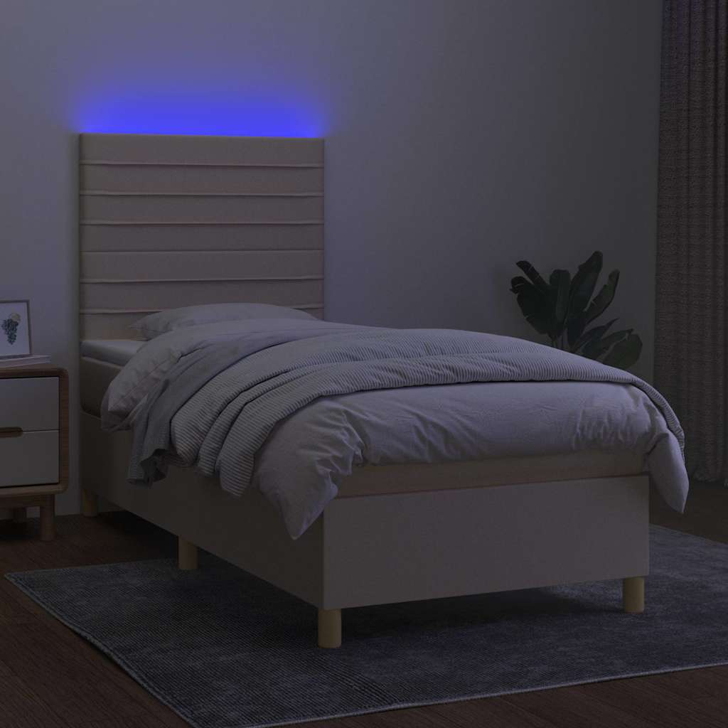 Krevet box spring s madracem LED krem 90x200 cm od tkanine