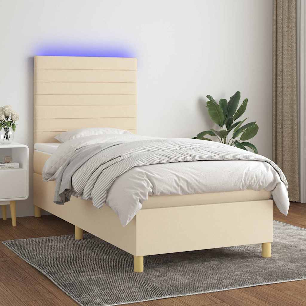 Krevet box spring s madracem LED krem 90x200 cm od tkanine