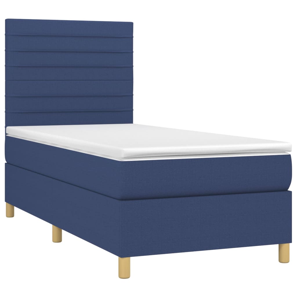 Krevet box spring s madracem LED plavi 90x200 cm od tkanine