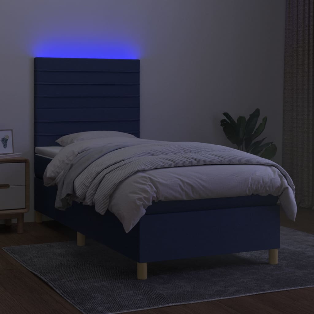 Krevet box spring s madracem LED plavi 90x200 cm od tkanine