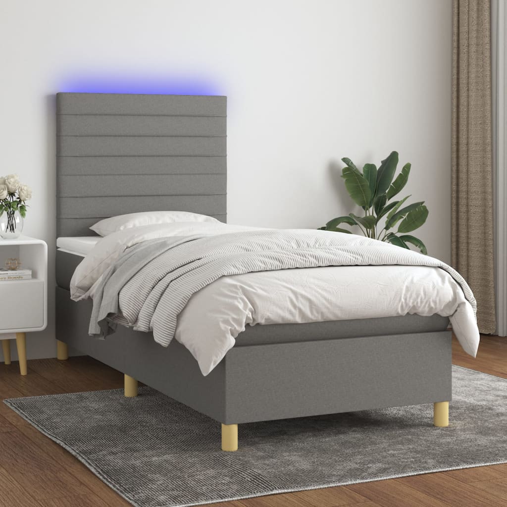 Krevet box spring s madracem LED tamnosivi 100x200 cm tkanina