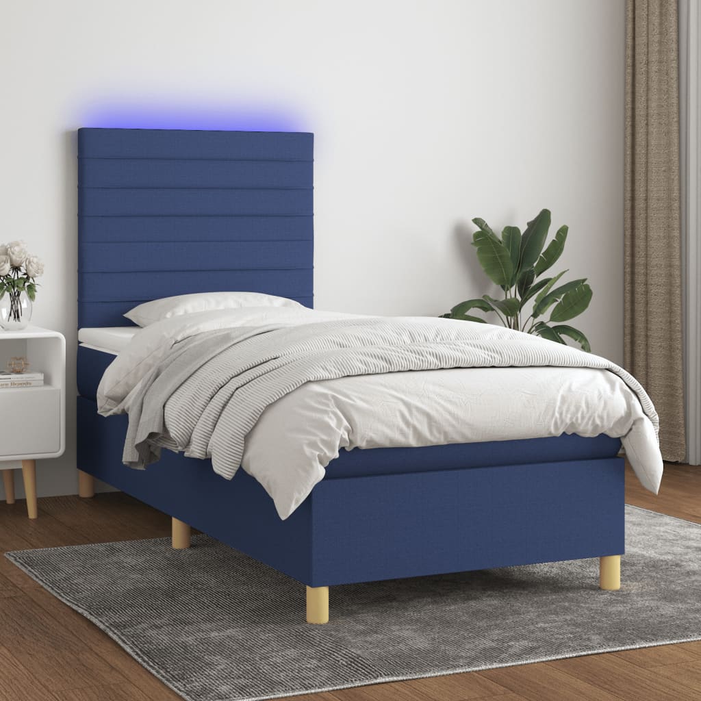 Krevet box spring s madracem LED plavi 100x200 cm od tkanine
