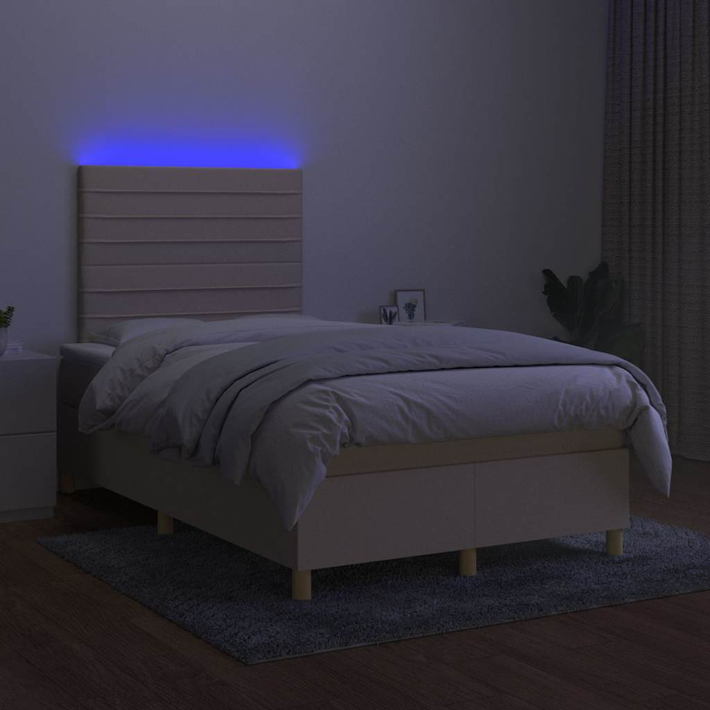 Krevet box spring s madracem LED krem 120 x 200 cm od tkanine