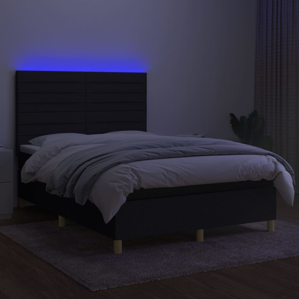 Krevet box spring s madracem LED crni 140x190 cm od tkanine