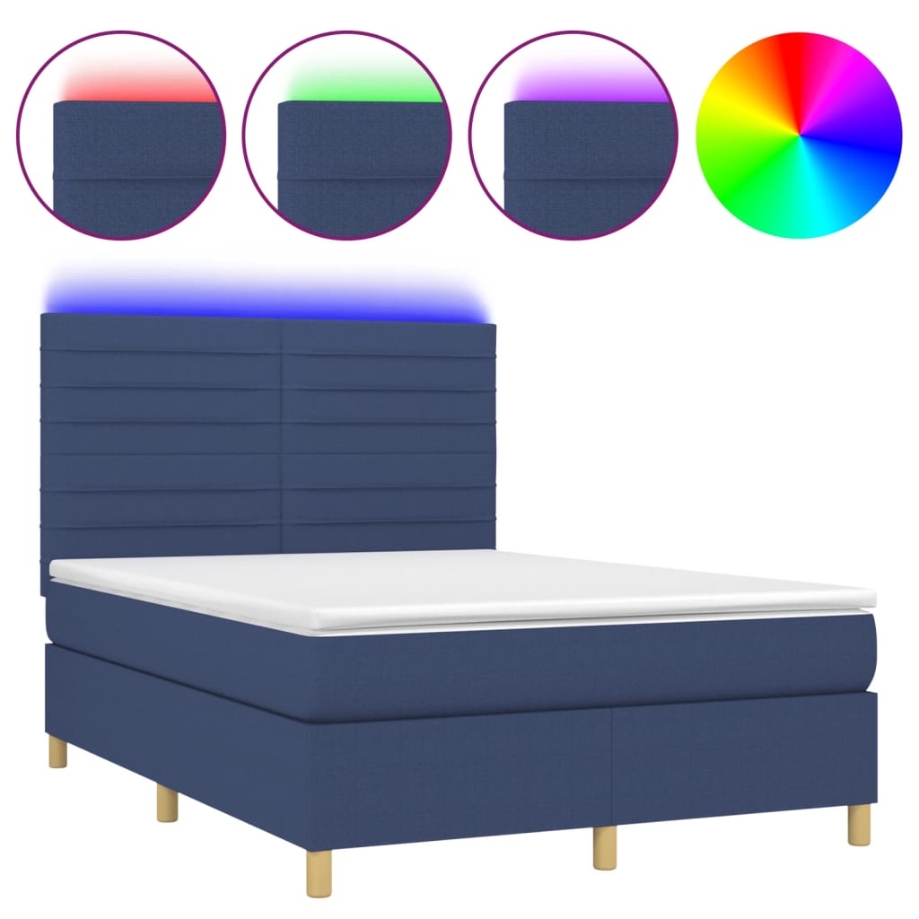 Krevet box spring s madracem LED plavi 140x190 cm od tkanine