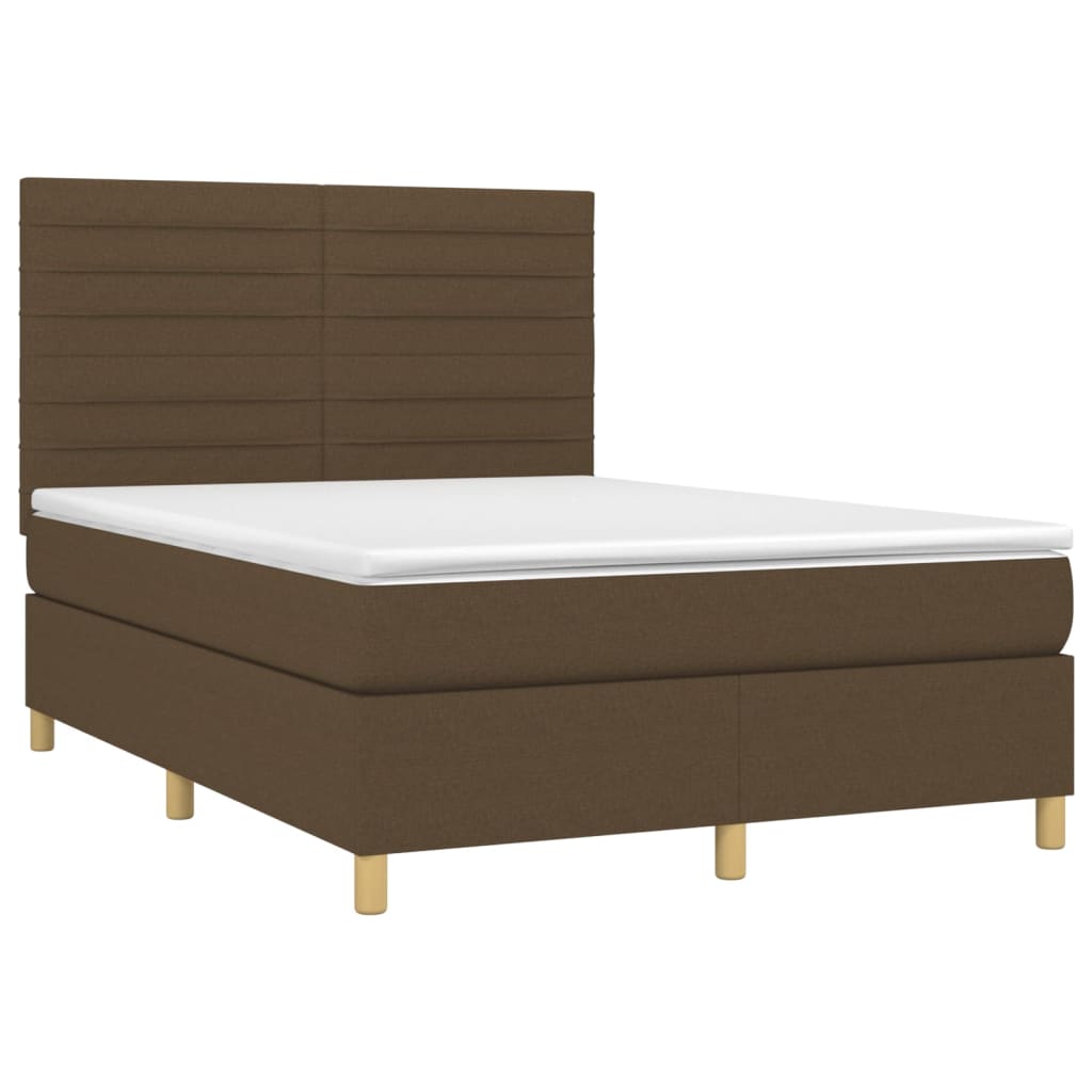 Krevet box spring s madracem LED tamnosmeđi 140x200 cm tkanina