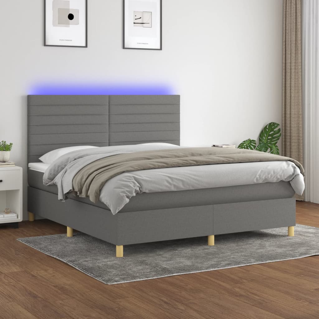 Krevet box spring s madracem LED tamnosivi 160x200 cm tkanina