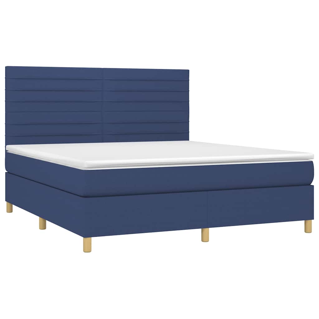 Krevet box spring s madracem LED plavi 160x200 cm od tkanine