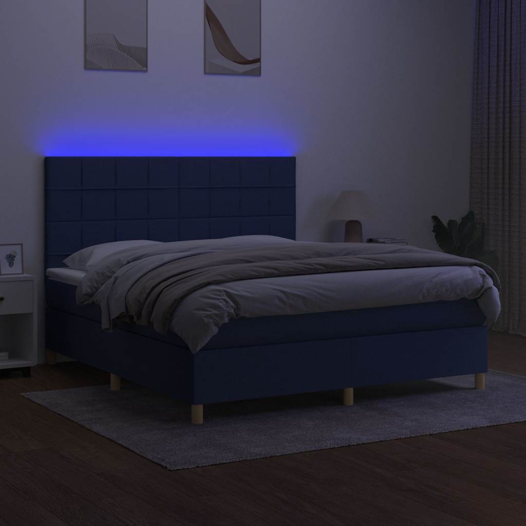 Krevet box spring s madracem LED plavi 160x200 cm od tkanine