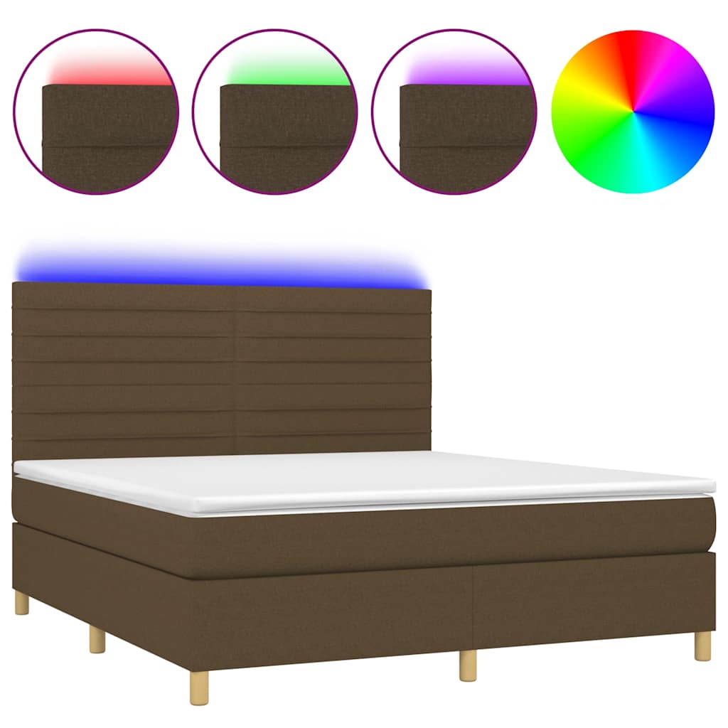 Krevet box spring s madracem LED tamnosmeđi 180x200 cm tkanina