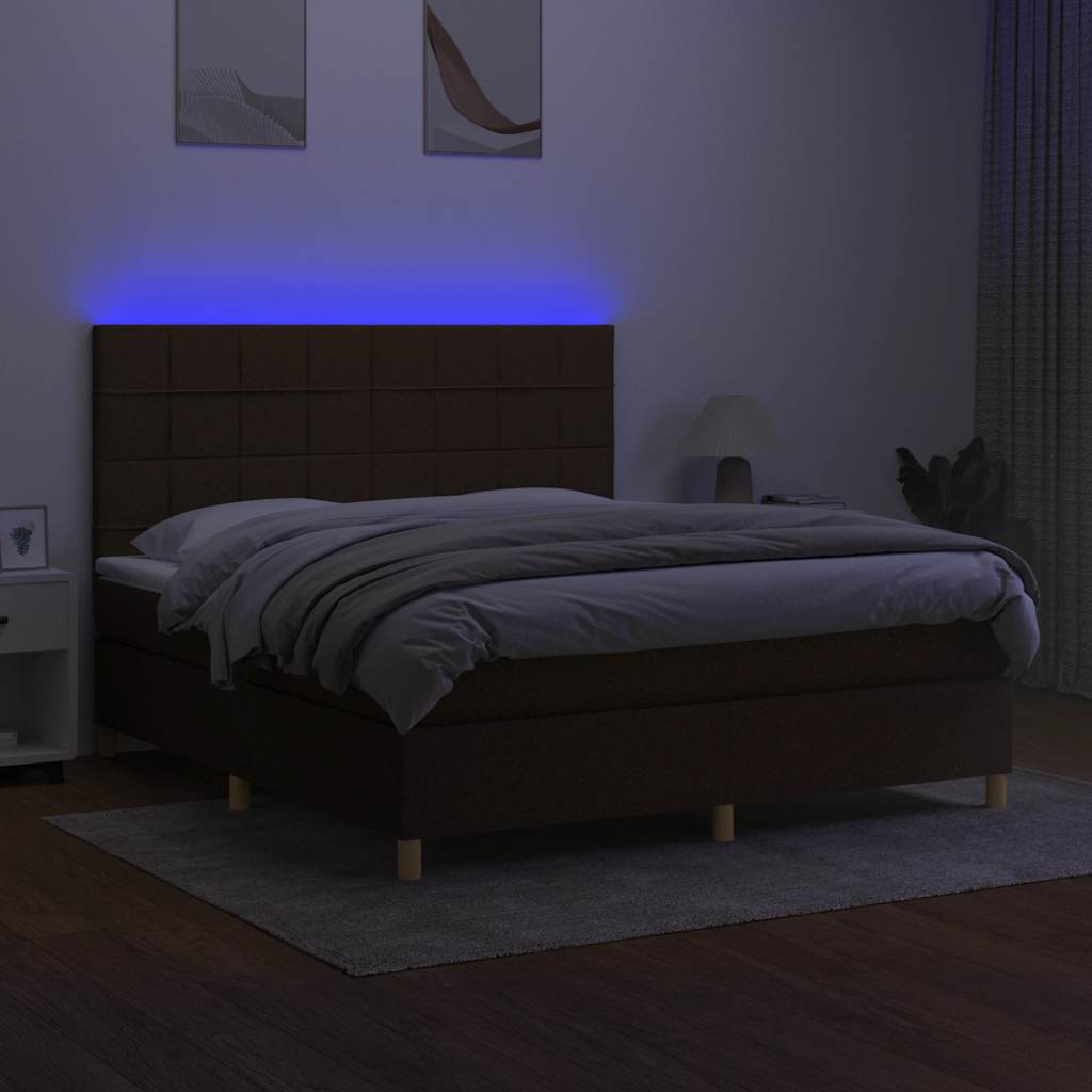 Krevet box spring s madracem LED tamnosmeđi 180x200 cm tkanina