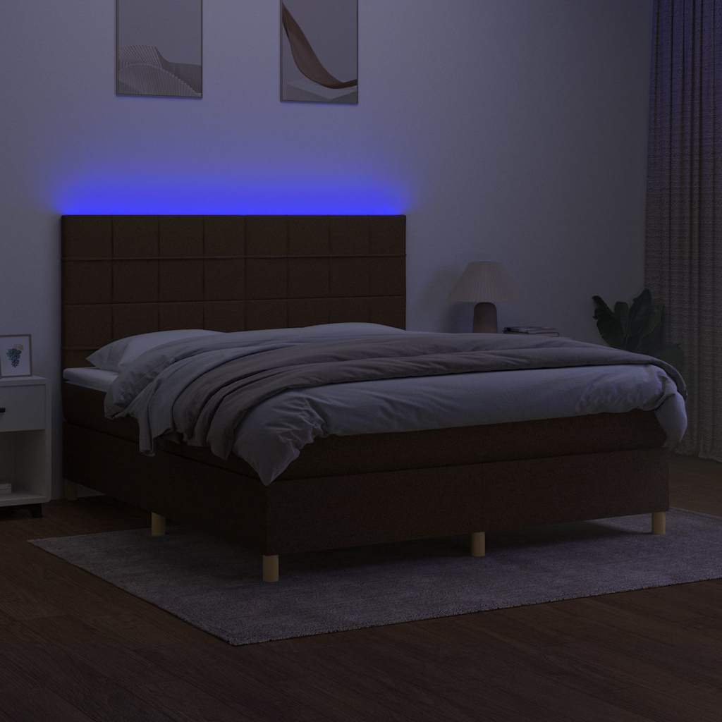 Krevet box spring s madracem LED tamnosmeđi 180x200 cm tkanina
