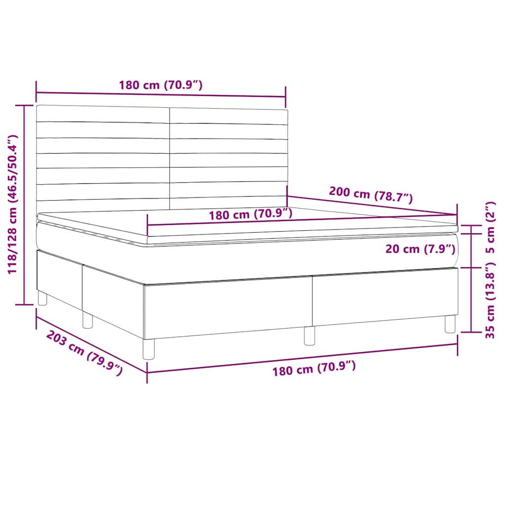 Krevet box spring s madracem LED tamnosmeđi 180x200 cm tkanina