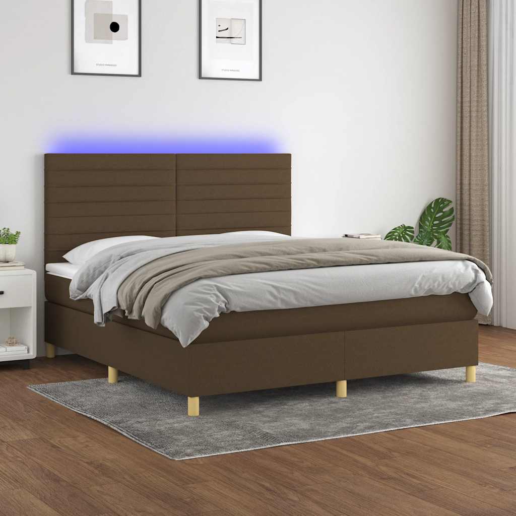 Krevet box spring s madracem LED tamnosmeđi 180x200 cm tkanina
