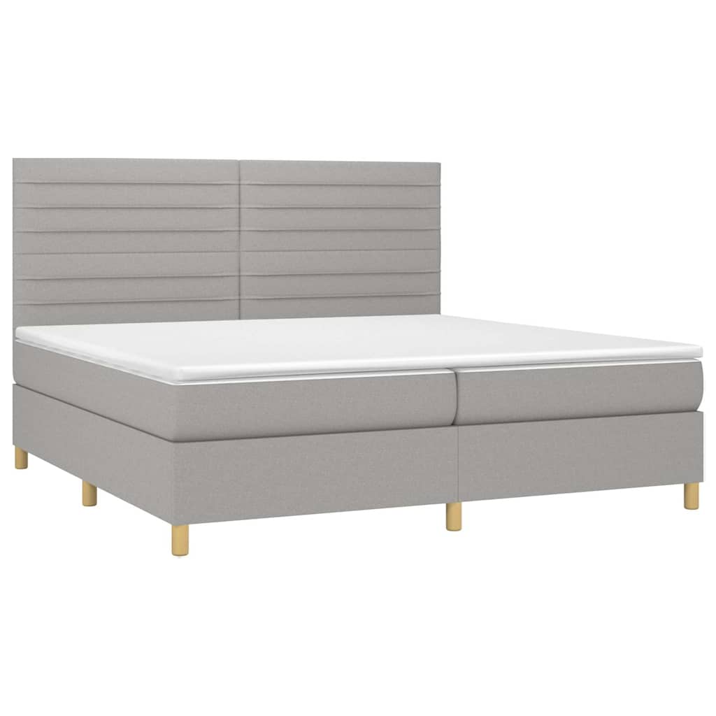 Krevet box spring s madracem LED svjetlosivi 200x200 cm tkanina
