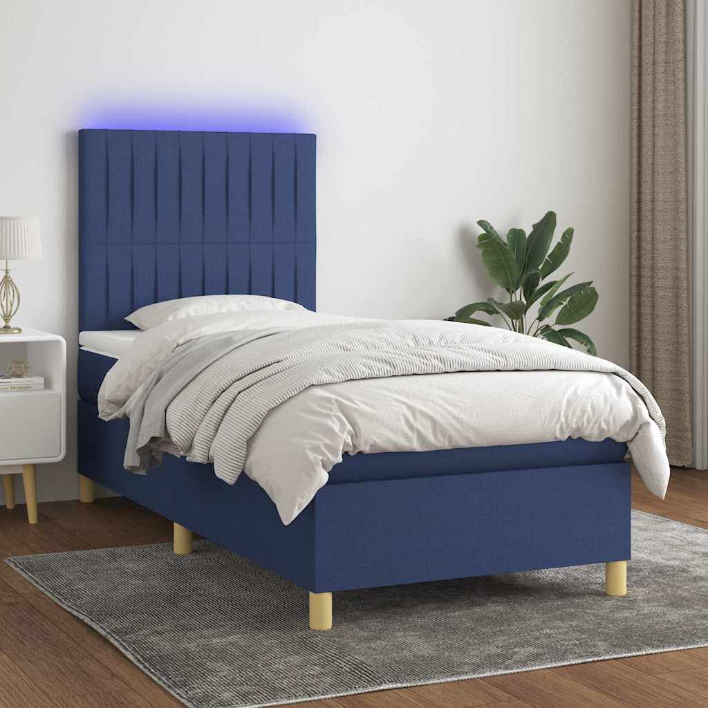 Krevet box spring s madracem LED plavi 80 x 200 cm od tkanine