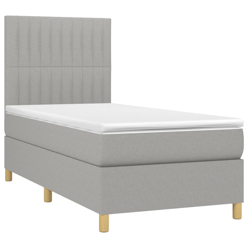 Krevet box spring s madracem LED svjetlosivi 90x190 cm tkanina