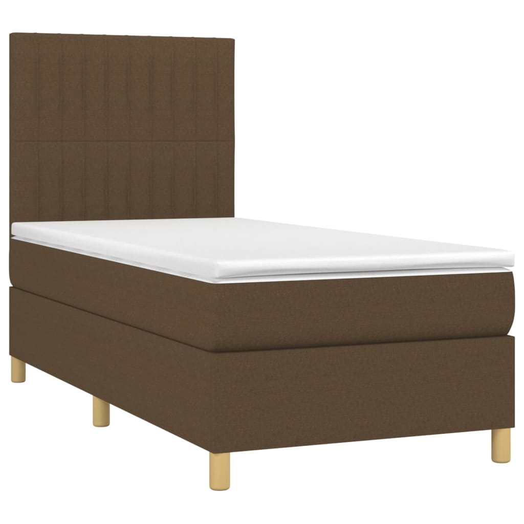 Krevet box spring s madracem LED tamnosmeđi 90x190 cm tkanina