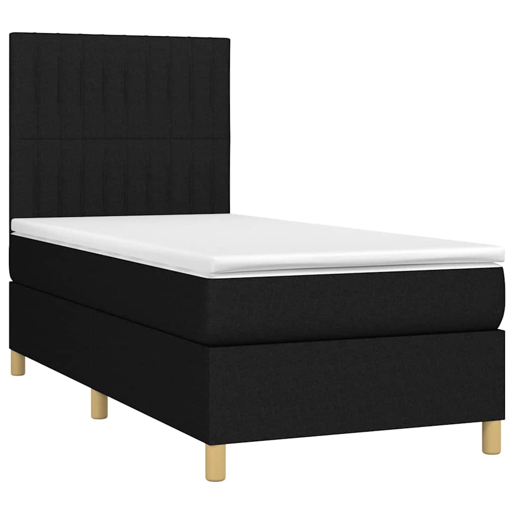 Krevet box spring s madracem LED crni 100x200 cm od tkanine