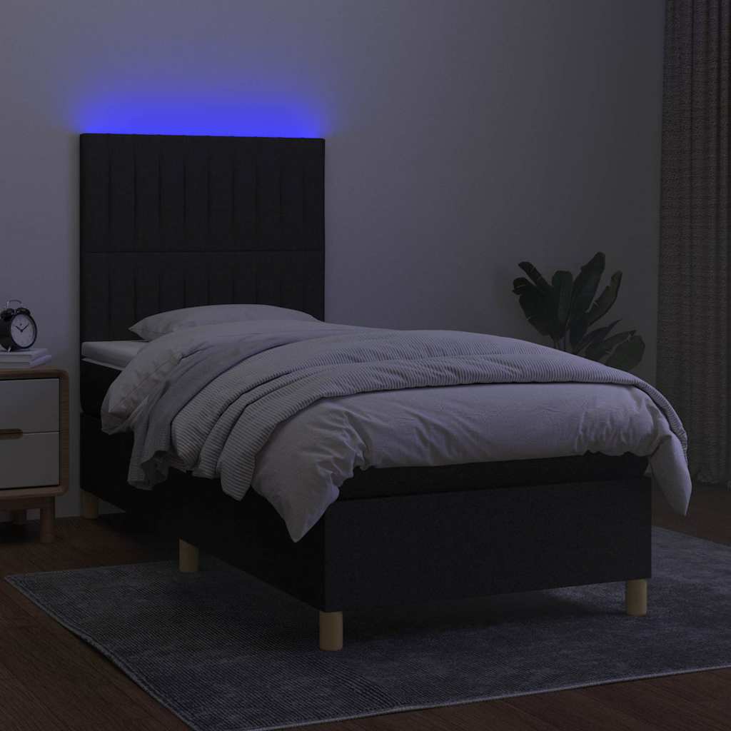 Krevet box spring s madracem LED crni 100x200 cm od tkanine