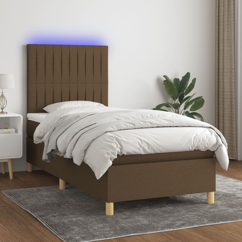 Krevet box spring s madracem LED tamnosmeđi 100x200 cm tkanina